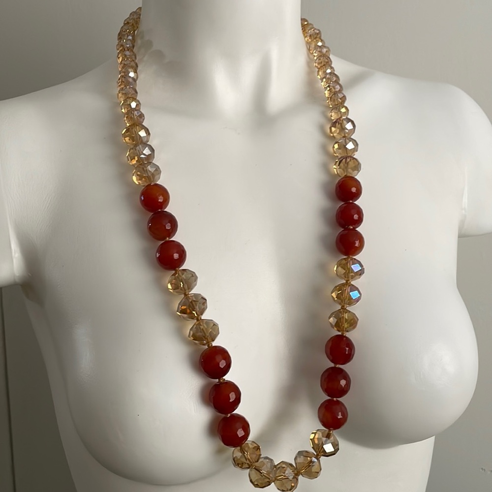 Carnelian Agate and crystals swarovski necklace